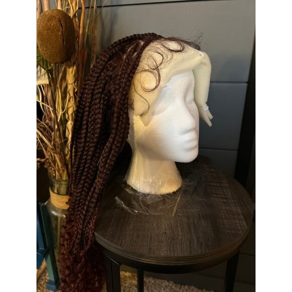 NEW 24” Braided Boho Lace Wig with Curls-burgundy and black - Picture 2 of 8